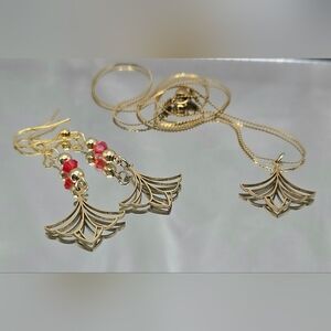Gold and Red Dangle Earrings